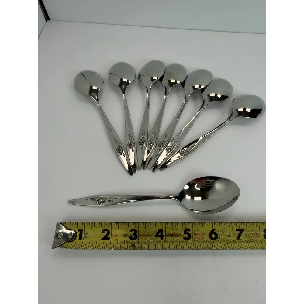 Oneida LASTING ROSE Soup Spoons Set 8 Oneidacraft Deluxe Stainless Flatware